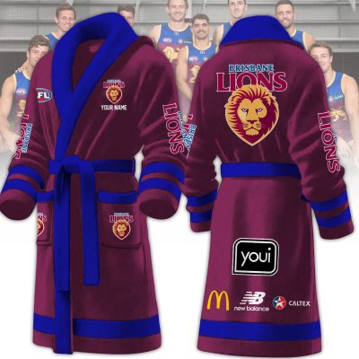 AFL Brisbane Lions Custom Name New Version Fleece Bathrobe