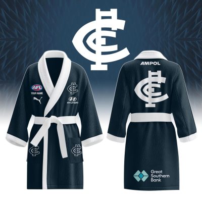 AFL Carlton Blues Custom Name New Edition Fleece Bathrobe