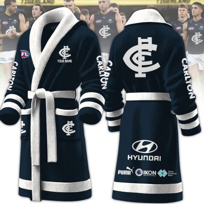 AFL Carlton Blues Custom Name New Version Fleece Bathrobe