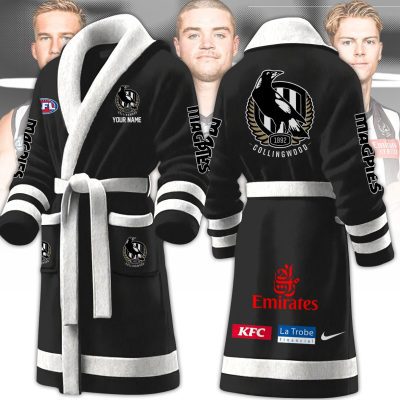 AFL Collingwood Magpies Custom Name New Version Fleece Bathrobe