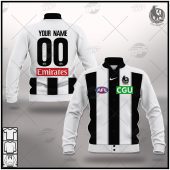 Afl Collingwood Magpies Custom Name Number 2021 Clash Guernsey Baseball Jacket Front Back.jpg - demo10