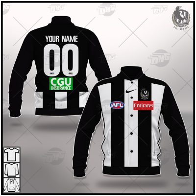 AFL Collingwood Magpies Custom Name Number 2021 Home Guernsey Baseball Jacket