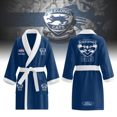 AFL Geelong Cats Custom Name New Edition Fleece Bathrobe