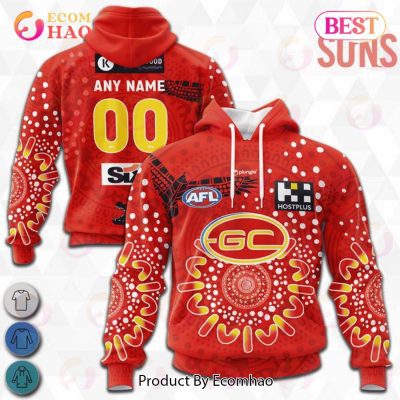 AFL Gold Coast Suns Custom Name Number 2023 Indigenous Guernsey Pullover Hoodie