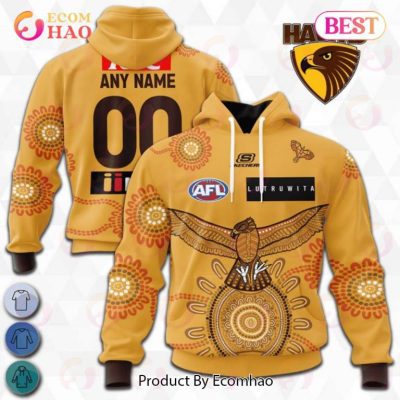 AFL Hawthorn Hawks Custom Name Number 2023 Indigenous Guernsey Pullover Hoodie