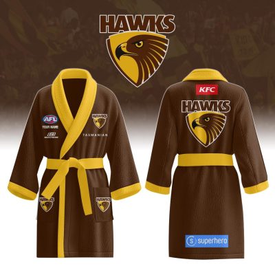AFL Hawthorn Hawks Custom Name New Edition Fleece Bathrobe