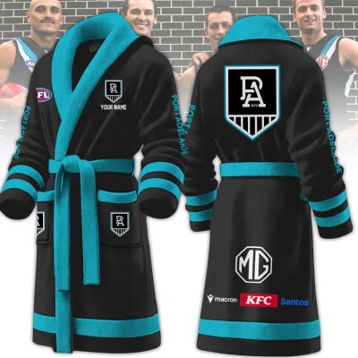 AFL Port Adelaide Custom Name New Version Fleece Bathrobe