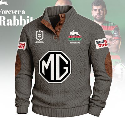 South Sydney Rabbitohs NRL Custom Name Men?s Button Corduroy Pullover Sweatshirt