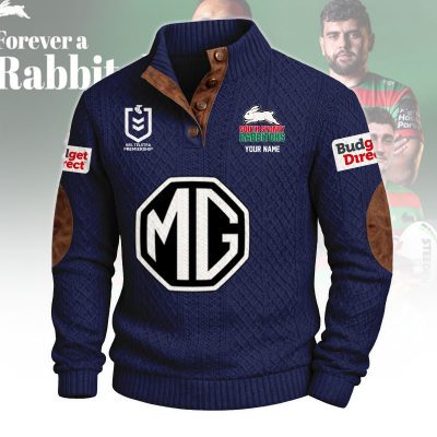 South Sydney Rabbitohs NRL Custom Name Men?s Button Corduroy Pullover Sweatshirt