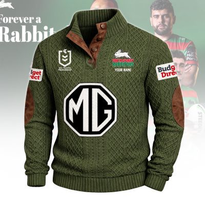 South Sydney Rabbitohs NRL Custom Name Men?s Button Corduroy Pullover Sweatshirt