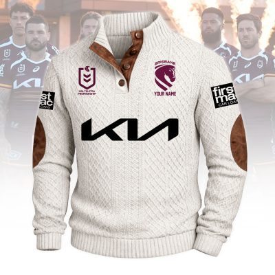 Brisbane Broncos NRL Custom Name Men?s Button Corduroy Pullover Sweatshirt
