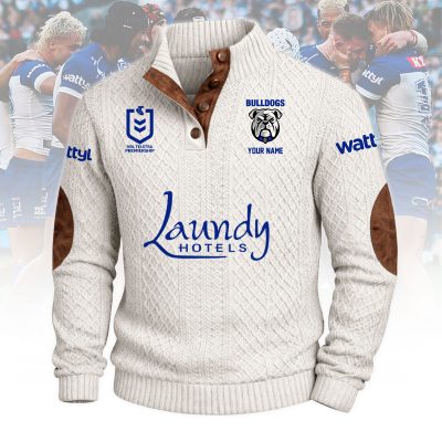 Canterbury-Bankstown Bulldogs NRL Custom Name Men?s Button Corduroy Pullover Sweatshirt