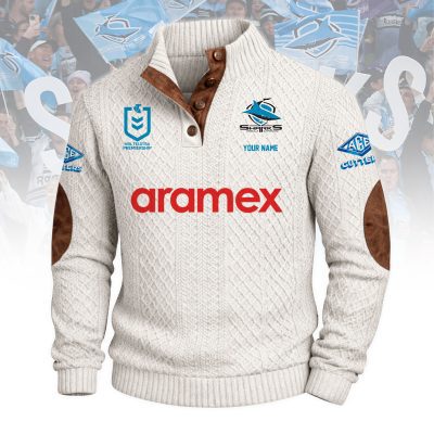 Cronulla-Sutherland Sharks NRL Custom Name Men?s Button Corduroy Pullover Sweatshirt
