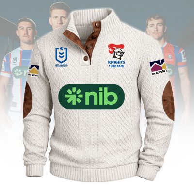 Newcastle Knights NRL Custom Name Men?s Button Corduroy Pullover Sweatshirt