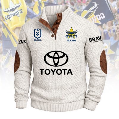 North Queensland Cowboys NRL Custom Name Men?s Button Corduroy Pullover Sweatshirt