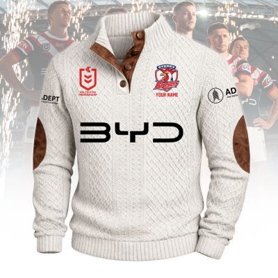 Sydney Roosters NRL Custom Name Men?s Button Corduroy Pullover Sweatshirt