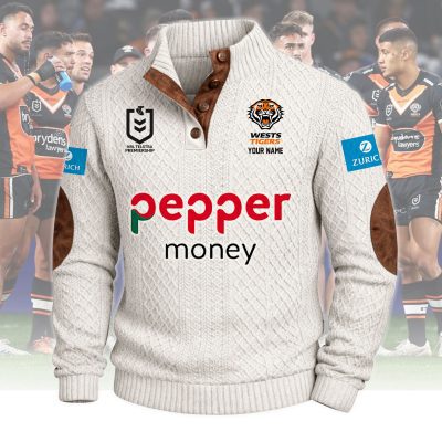 Wests Tigers NRL Custom Name Men?s Button Corduroy Pullover Sweatshirt