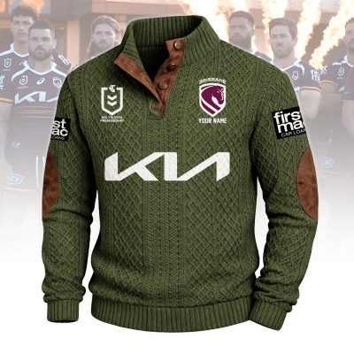 Brisbane Broncos NRL Custom Name Men?s Button Corduroy Pullover Sweatshirt
