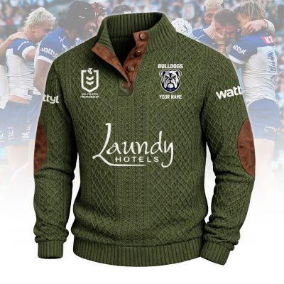 Canterbury-Bankstown Bulldogs NRL Custom Name Men?s Button Corduroy Pullover Sweatshirt