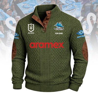 Cronulla-Sutherland Sharks NRL Custom Name Men?s Button Corduroy Pullover Sweatshirt