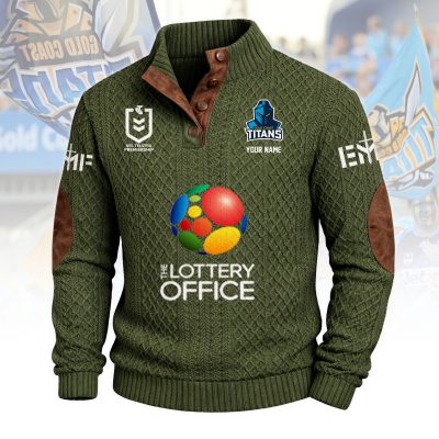Gold Coast Titans NRL Custom Name Men?s Button Corduroy Pullover Sweatshirt