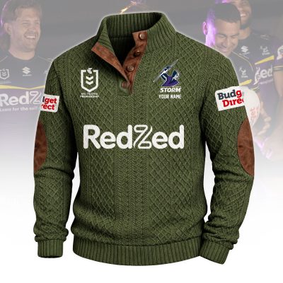 Melbourne Storm NRL Custom Name Men?s Button Corduroy Pullover Sweatshirt