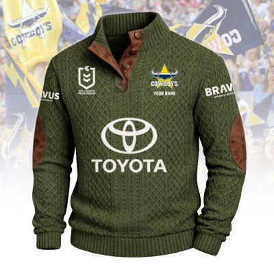 North Queensland Cowboys NRL Custom Name Men?s Button Corduroy Pullover Sweatshirt