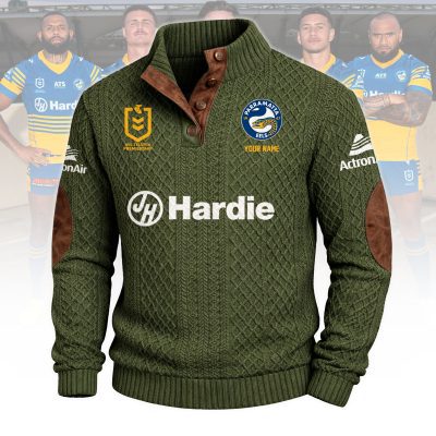 Parramatta Eels NRL Custom Name Men?s Button Corduroy Pullover Sweatshirt