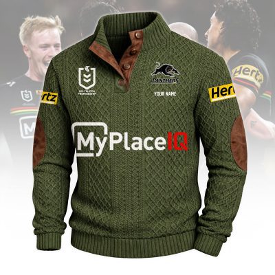 Penrith Panthers NRL Custom Name Men?s Button Corduroy Pullover Sweatshirt