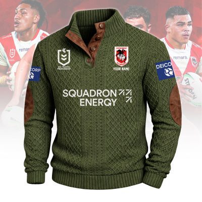 St. George Illawarra Dragons NRL Custom Name Men?s Button Corduroy Pullover Sweatshirt