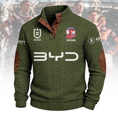 Sydney Roosters NRL Custom Name Men?s Button Corduroy Pullover Sweatshirt