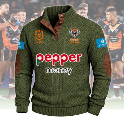 Wests Tigers NRL Custom Name Men?s Button Corduroy Pullover Sweatshirt