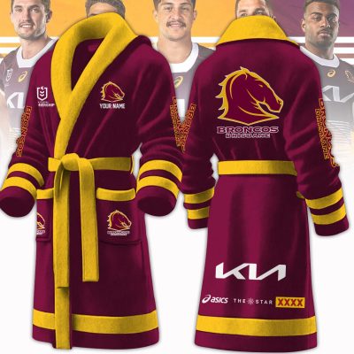 NRL Brisbane Broncos Custom Name New Version Fleece Bathrobe