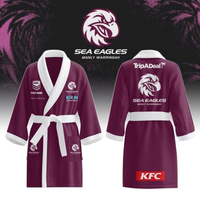 NRL Manly Warringah Sea Eagles Custom Name New Edition Fleece Bathrobe