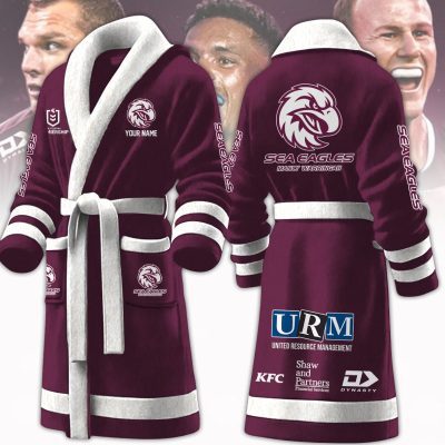 NRL Manly Warringah Sea Eagles Custom Name New Version Fleece Bathrobe