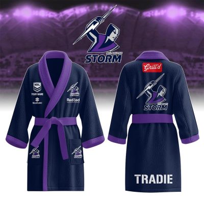 NRL Melbourne Storm Custom Name New Edition Fleece Bathrobe