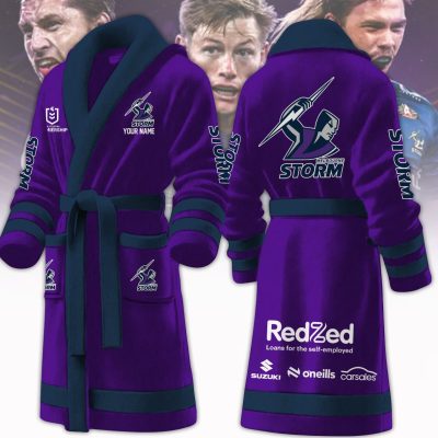 NRL Melbourne Storm Custom Name New Version Fleece Bathrobe