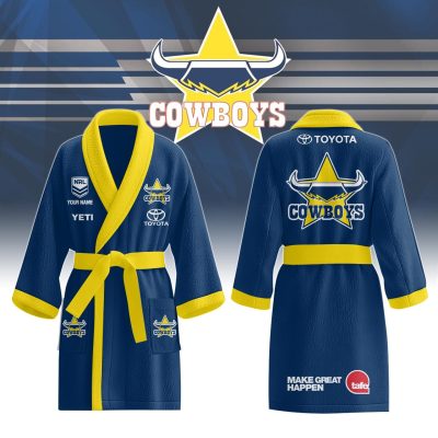 NRL North Queensland Cowboys Custom Name New Edition Fleece Bathrobe