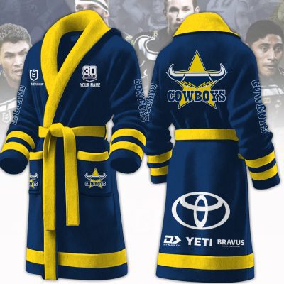 NRL North Queensland Cowboys Custom Name New Version Fleece Bathrobe
