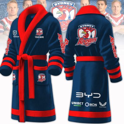 NRL Sydney Roosters Custom Name New Version Fleece Bathrobe