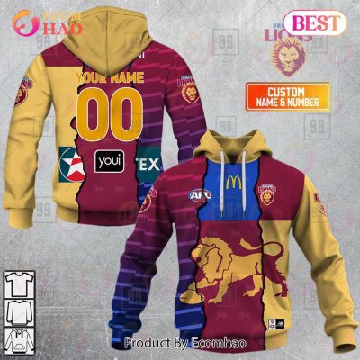 AFL Brisbane Lions Custom Name Number 2023 Mix Guernsey Pullover Hoodie