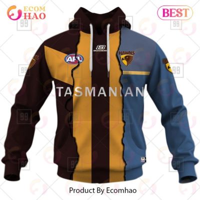 AFL Hawthorn Hawks Custom Name Number 2023 Mix Guernsey Pullover Hoodie