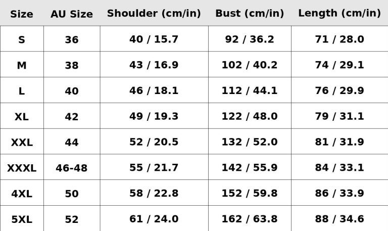 Size Chart Cm Inch - demo10