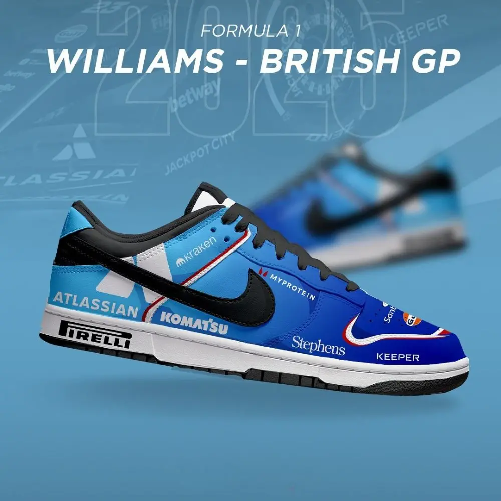 Williams British GP 2025 Season of F1 Air Jordan 1 Low - CarRacing shoes Williams British GP 2025 Season of F1 Air Jordan 1 Low - CarRacing shoes