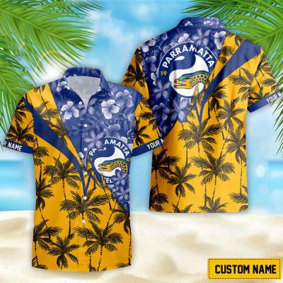 NRL Parramatta Eels Custom Name Flower Mix team color Hawaiian Shirt