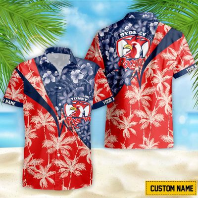 NRL Sydney Roosters Custom Name Flower Mix team color Hawaiian Shirt
