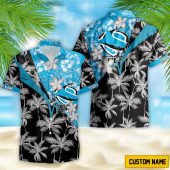 NRL Cronulla-Sutherland Sharks Custom Name Flower Mix team color Hawaiian Shirt