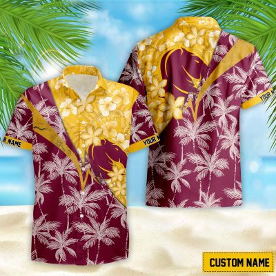 NRL Brisbane Broncos Custom Name Flower Mix team color Hawaiian Shirt