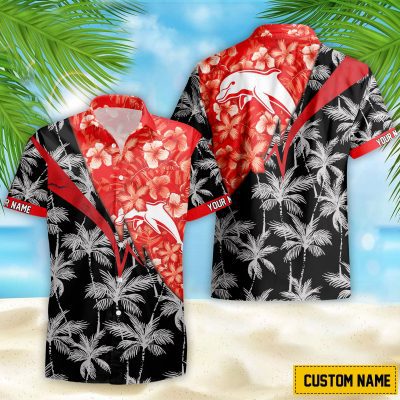NRL Dolphins Custom Name Flower Mix team color Hawaiian Shirt