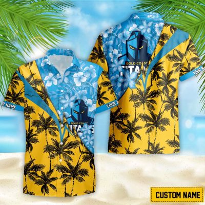 NRL Gold Coast Titans Custom Name Flower Mix team color Hawaiian Shirt